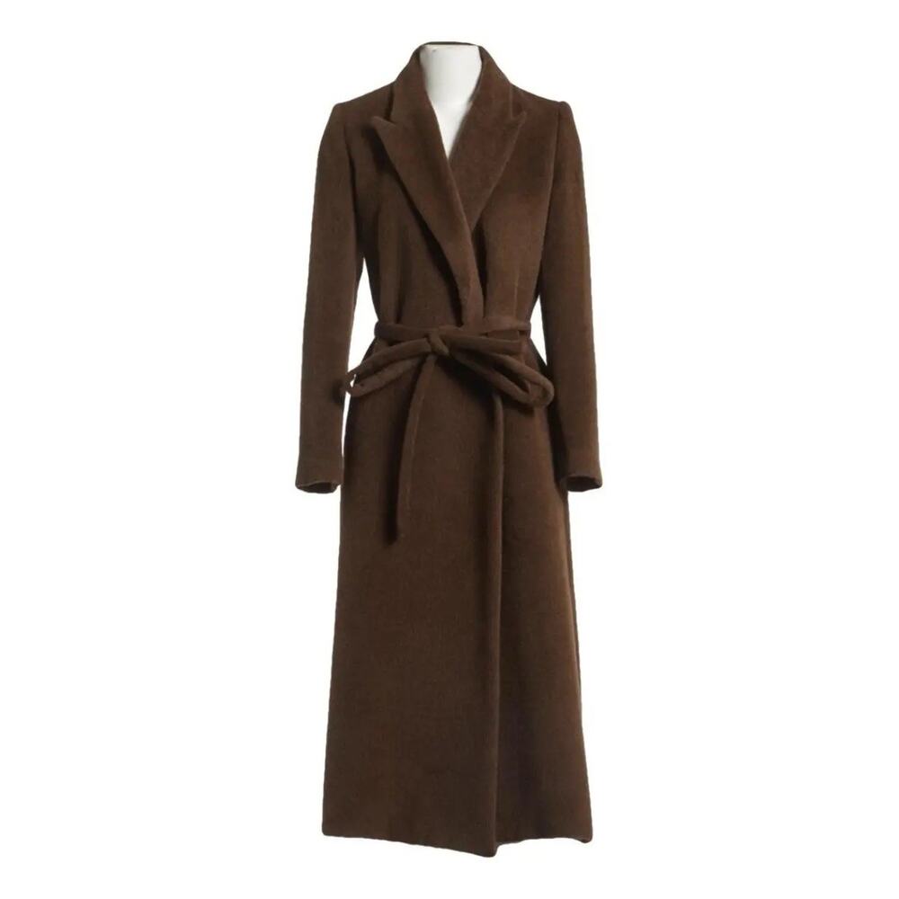 Toteme Alpaca Chocolate Brown Wrap Coat Maxi Length Peak Lapel Size 36 US S